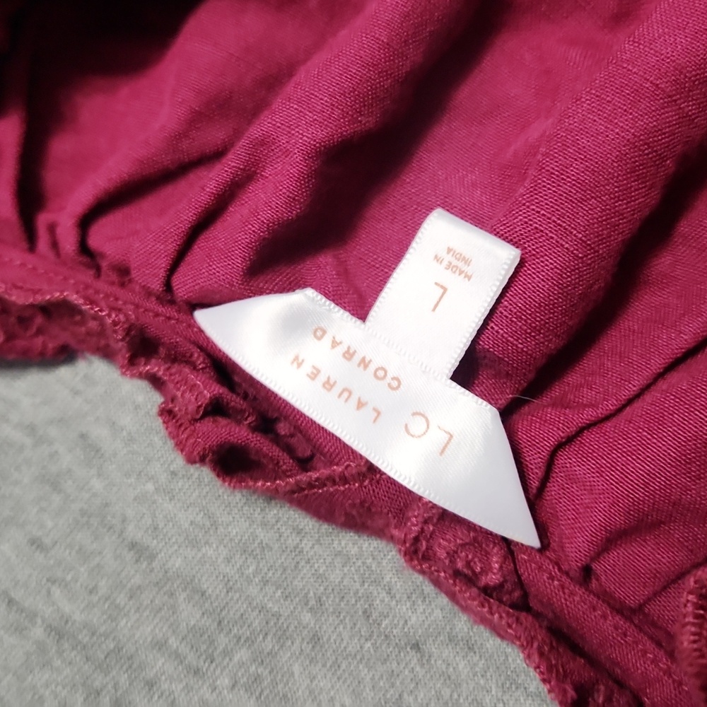 LAUREN CONRAD Crop V-Neck Balloon 3/4 Sleeve Plum Purple Lacey Peasant Blouse - Picture 6 of 10